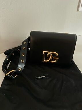 Dolce & Gabbana Black Leather Crossbody with Gold DG Logo
